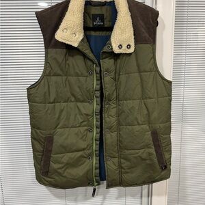 Prana Men's Olive Quilted Vest with Corduroy Detail